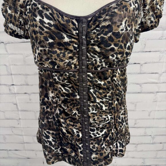 🐆 AB Studio Leopard Print Mesh Corset-Style Top – Size XL - Picture 2 of 8